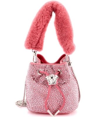 Mini La Medusa Drawstring Bucket Bag Crystal Embellished Satin with Shearling