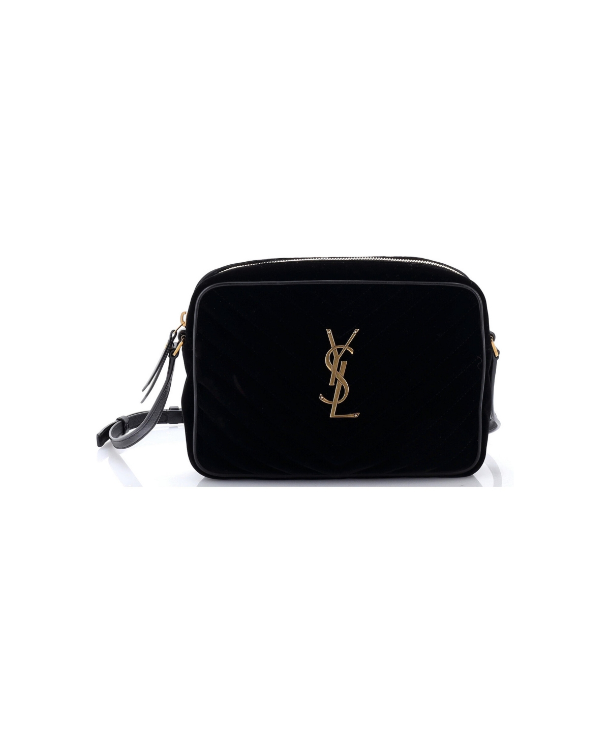 Pre-Owned Saint Laurent Small Lou Camera Bag Matelasse Chevron Velvet - Black
