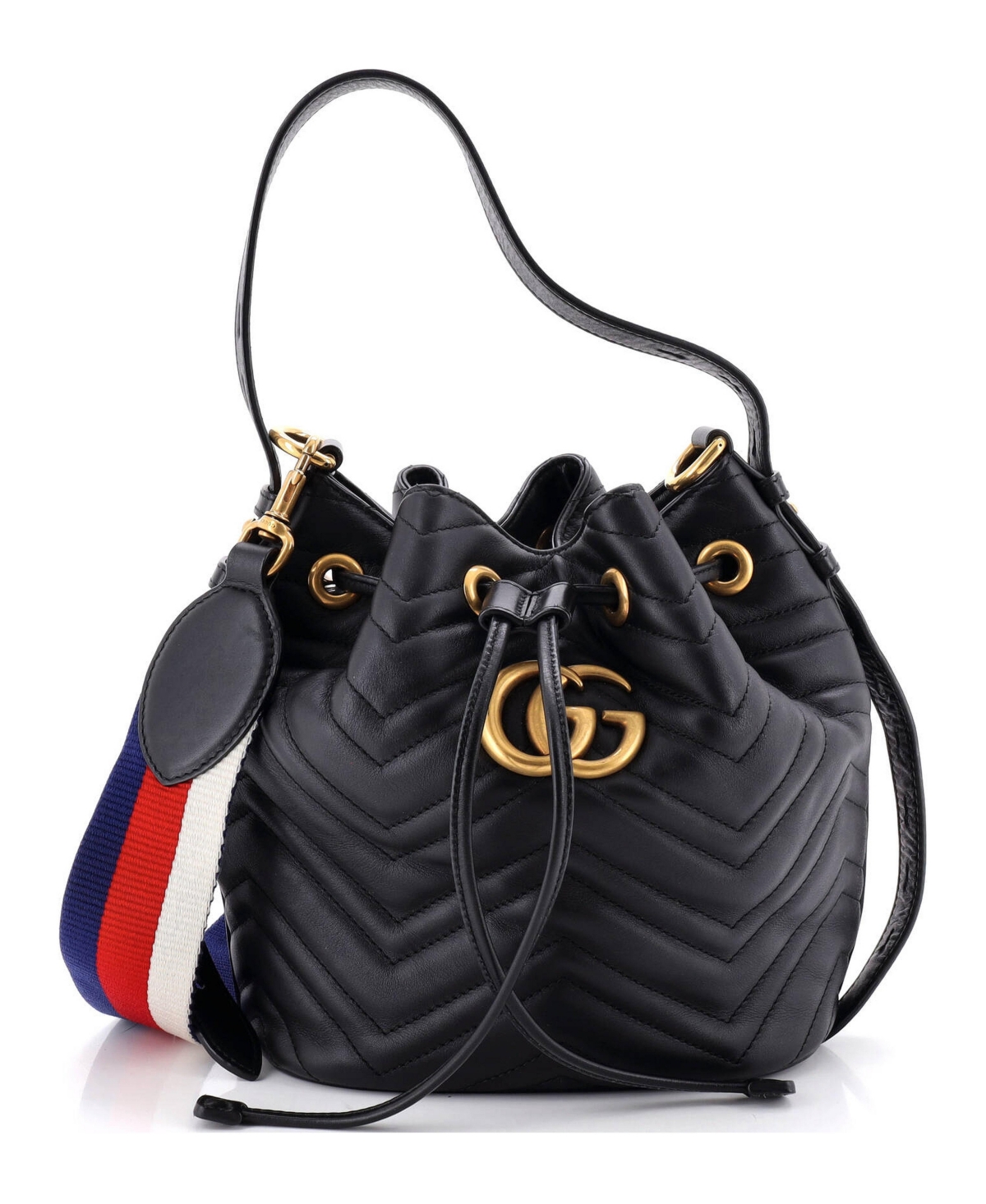 Pre-Owned Gucci Small Gg Marmont Bucket Bag Matelasse Leather - Black