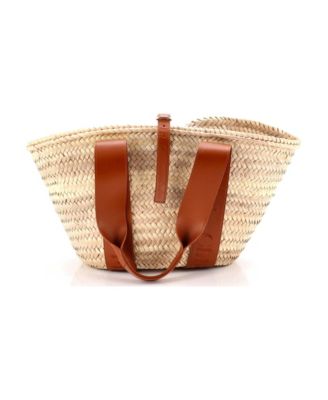 Medium Sense Basket Tote Raffia with Leather