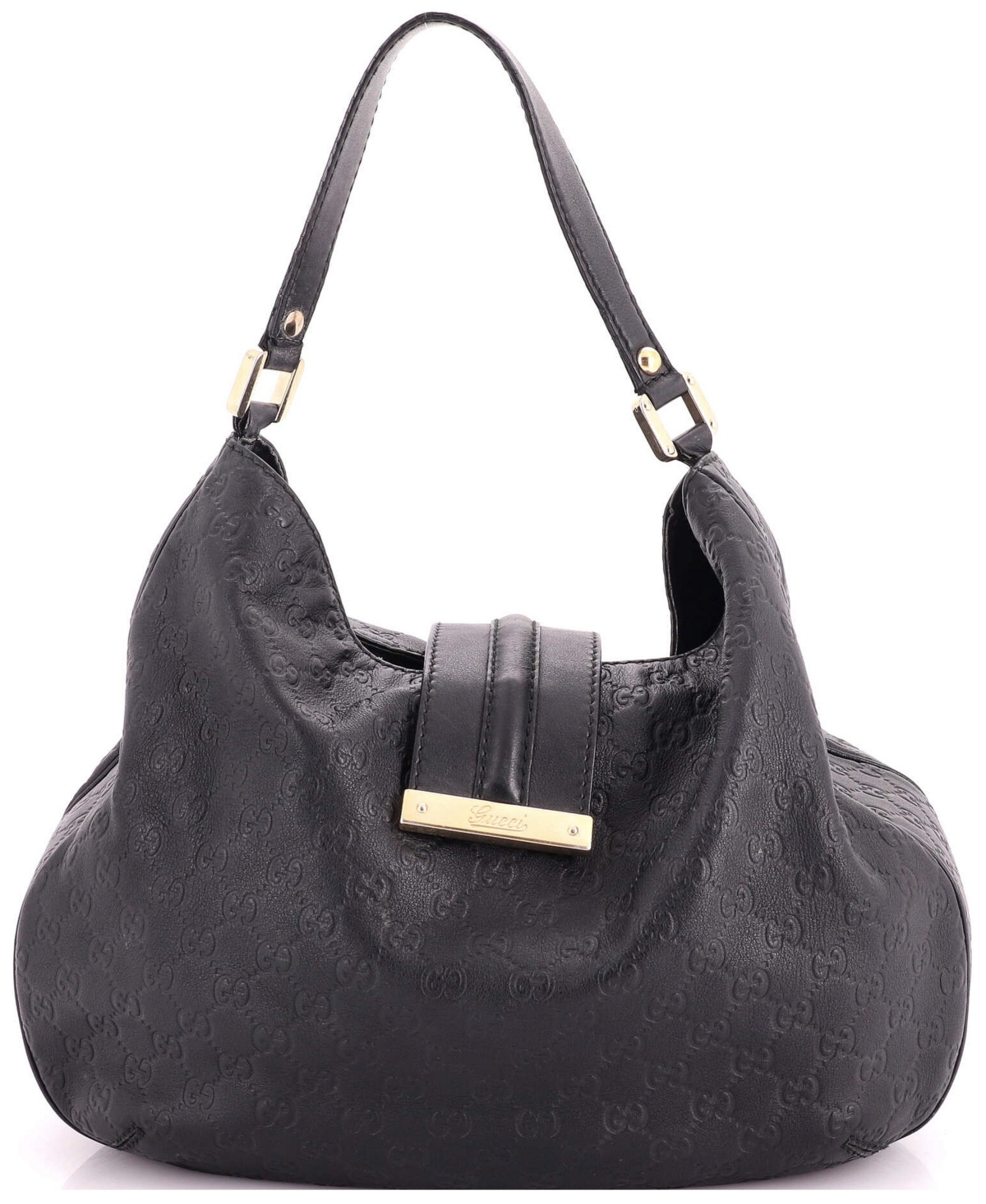 Pre-Owned Gucci Medium New Ladies Web Hobo Guccissima Leather - Black