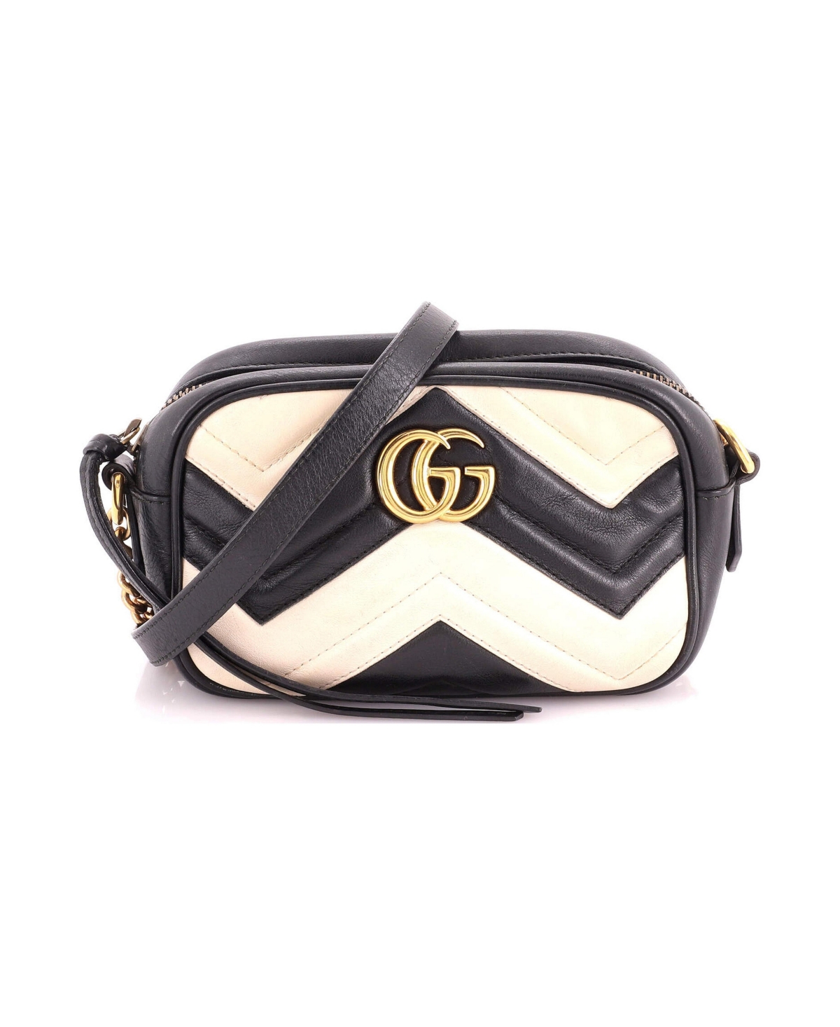 Pre-Owned Gucci Mini Gg Marmont Shoulder Bag Matelasse Leather - Black