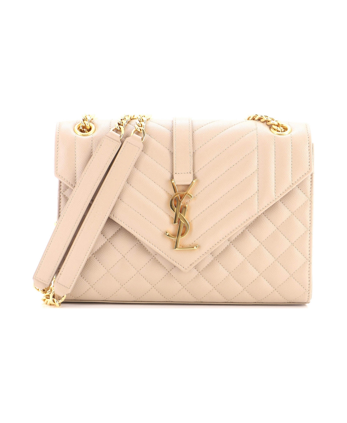 Pre-Owned Saint Laurent Medium Classic Monogram Envelope Satchel Mixed Matelasse Leather - Natural