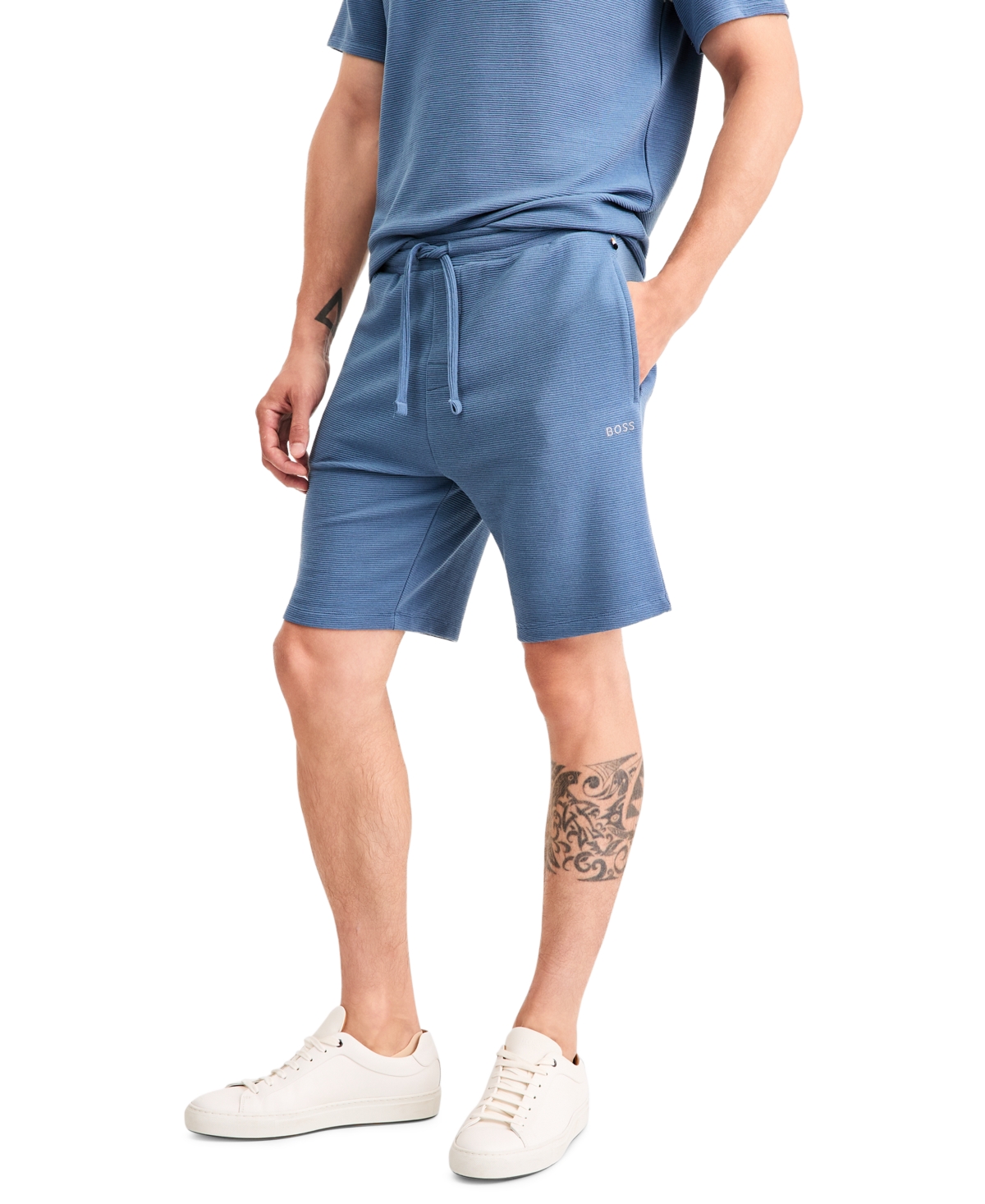 Boss by Hugo Boss Men's Ribbed Drawstring Shorts, 8" Inseam - Blue