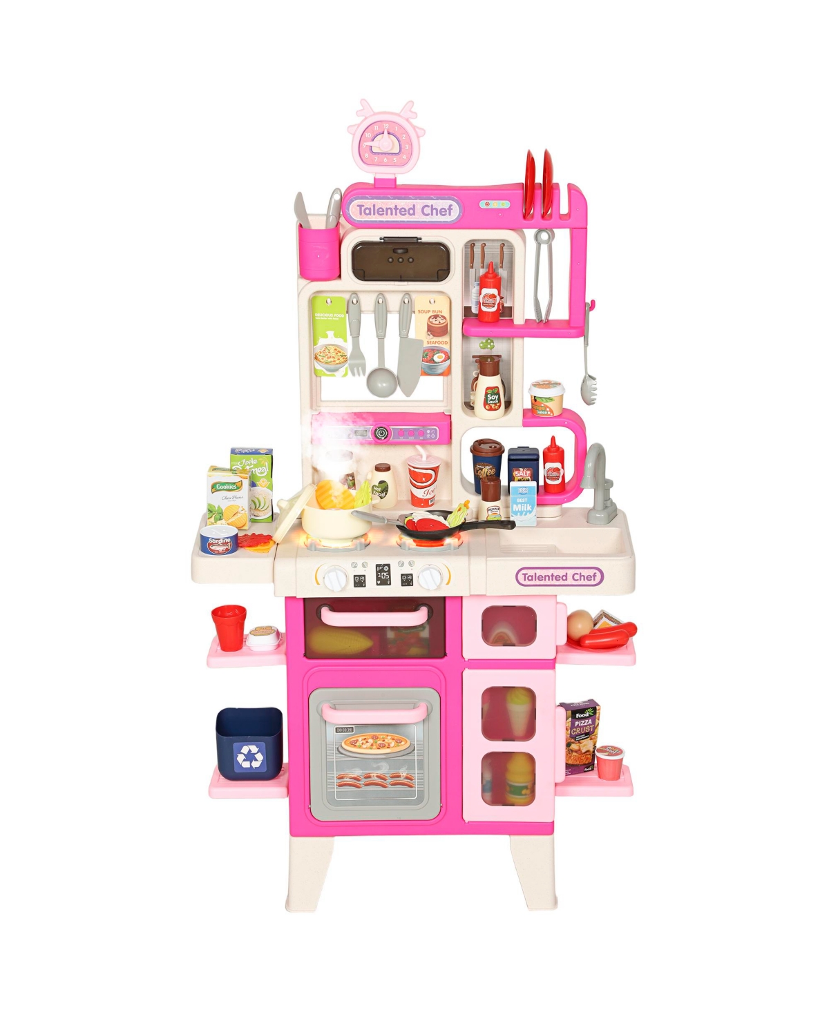 Qaba Kids Play Kitchen Toy Set, 104 Pieces Kitchen Playset with Toy Food, - Pink