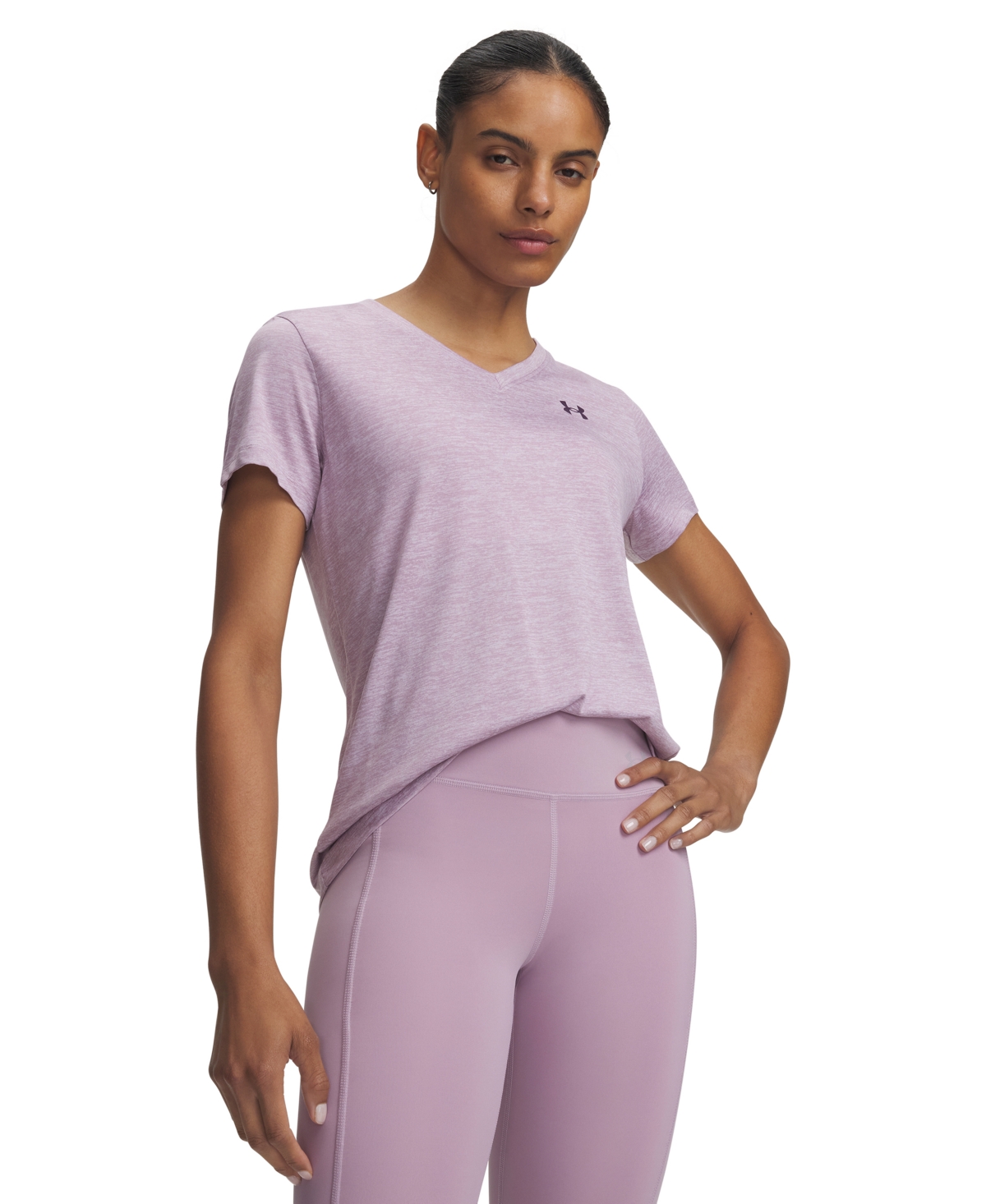 Under Armour Women's Twist Tech V-Neck Short-Sleeve Top - Mauve Pink/Purple Echo