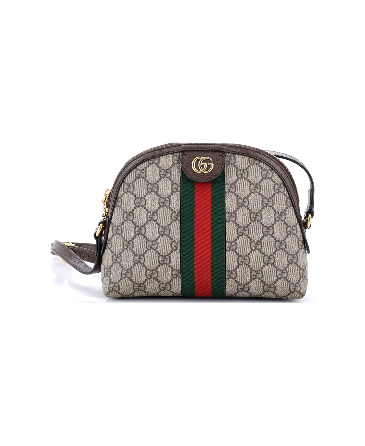 Pre-Owned Gucci Small Ophidia Dome Shoulder Bag Gg Coated Canvas - Brown