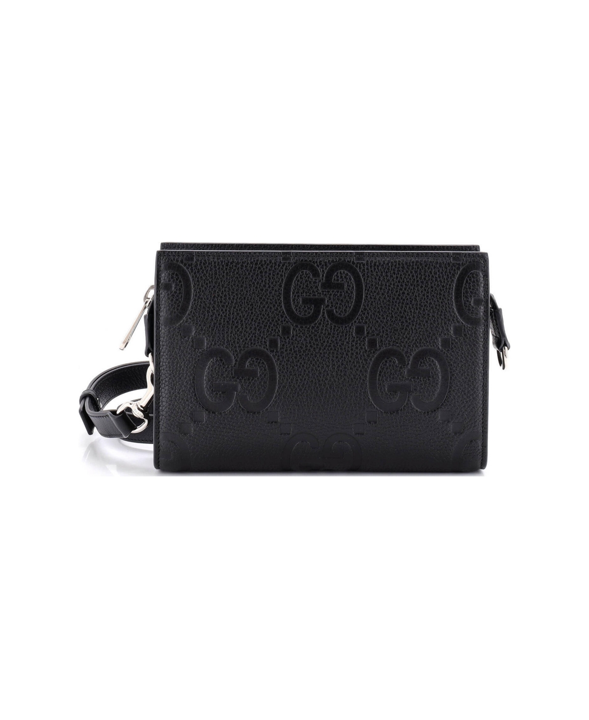 Pre-Owned Gucci Zip Crossbody Bag Jumbo Gg Embossed Leather - Black
