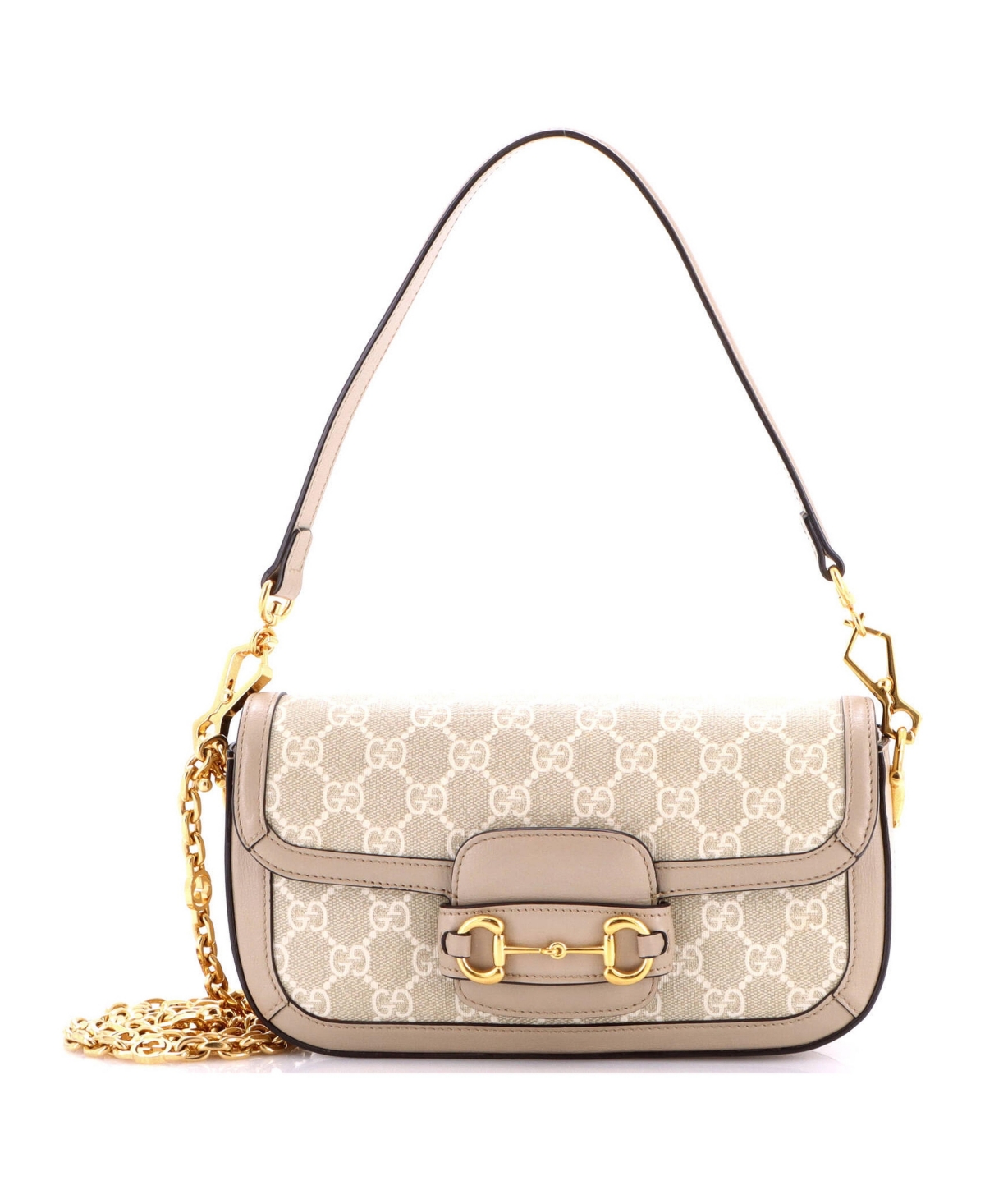 Pre-Owned Gucci East West Horsebit 1955 Shoulder Bag Gg Coated Canvas with Leather - Natural