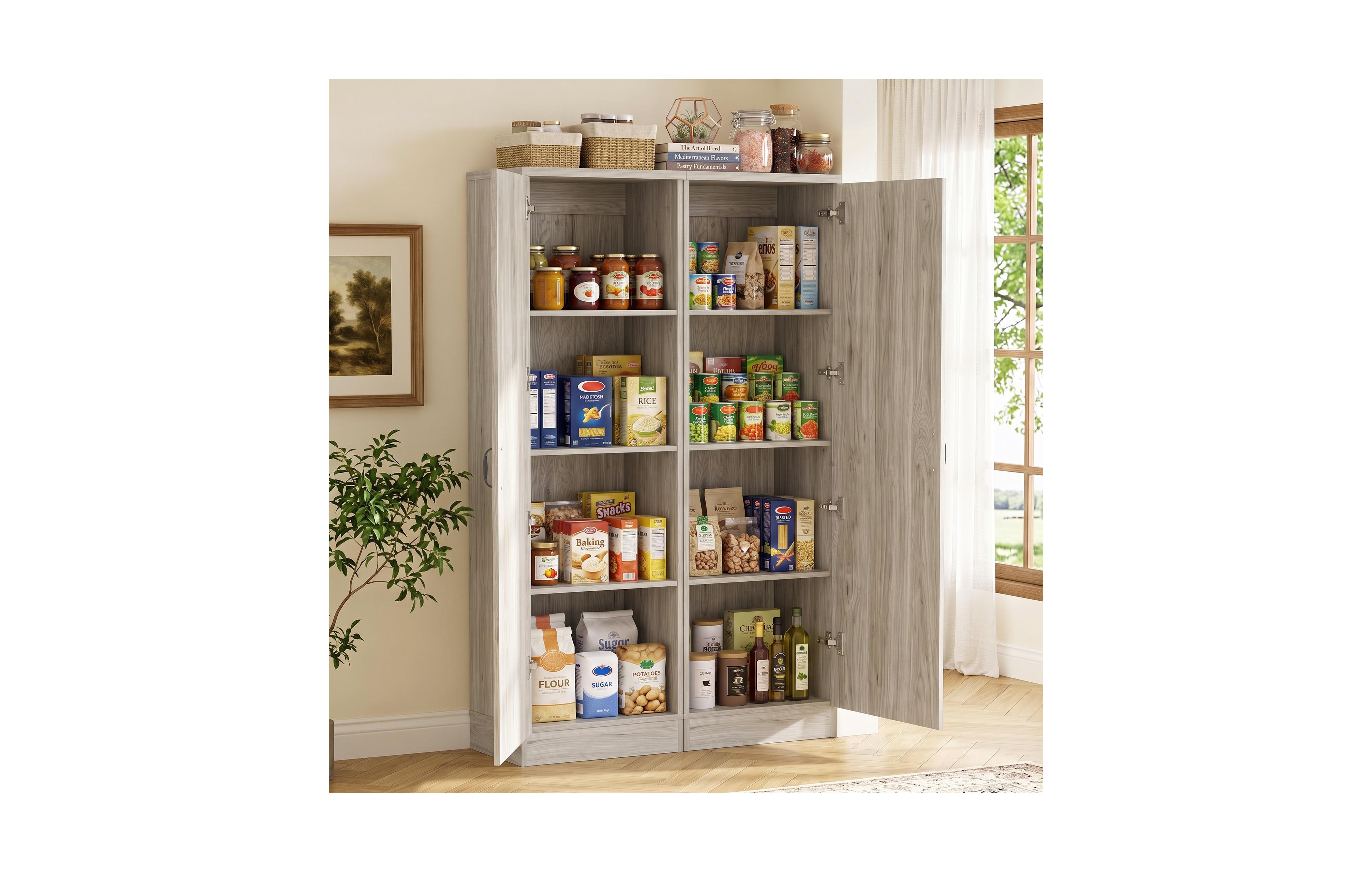 Kitchen Sotrage Cabinet Set of 2, Pantry with Adjustable Shelves