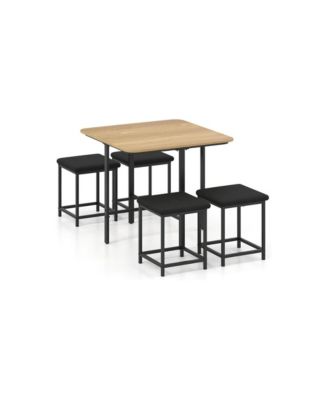 Square Dining Table Set with 4 Cushioned Stools