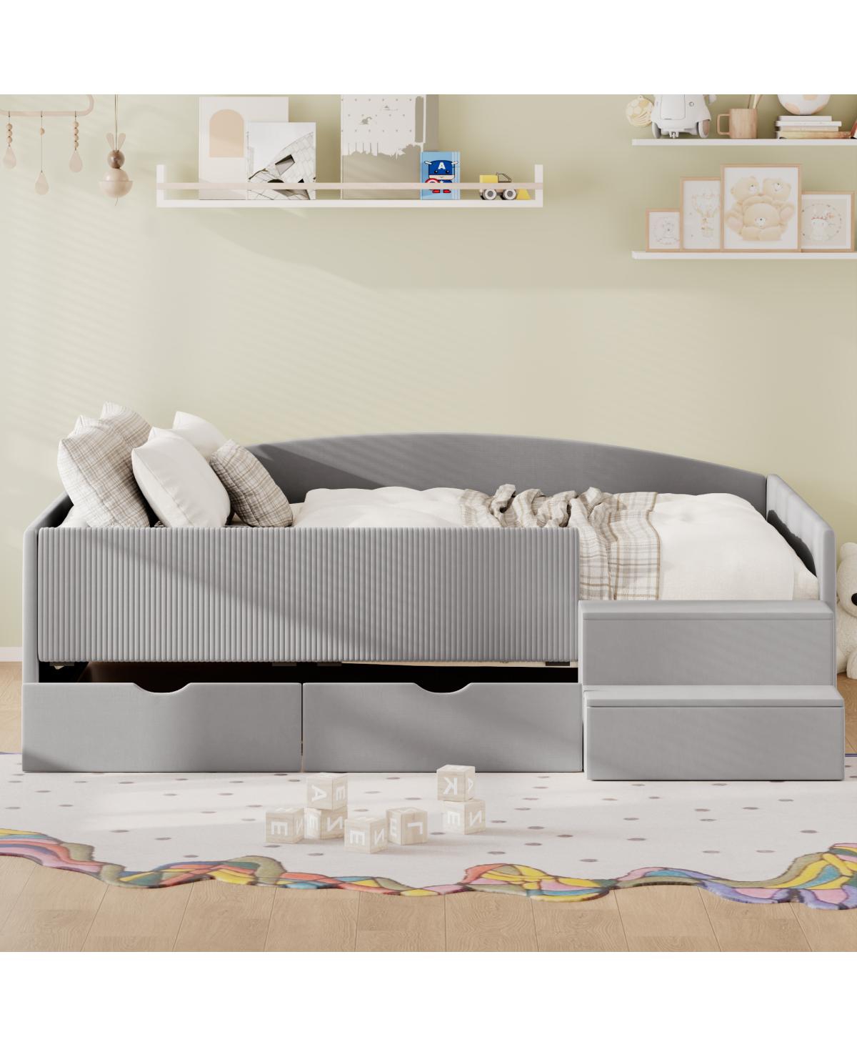 Streamdale Furniture Full Size Upholstered Daybed Frame with 2 Storage Drawers - Gray