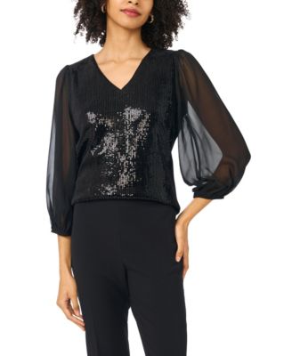Women's Long-Sleeve V-Neck Sequin Blouse