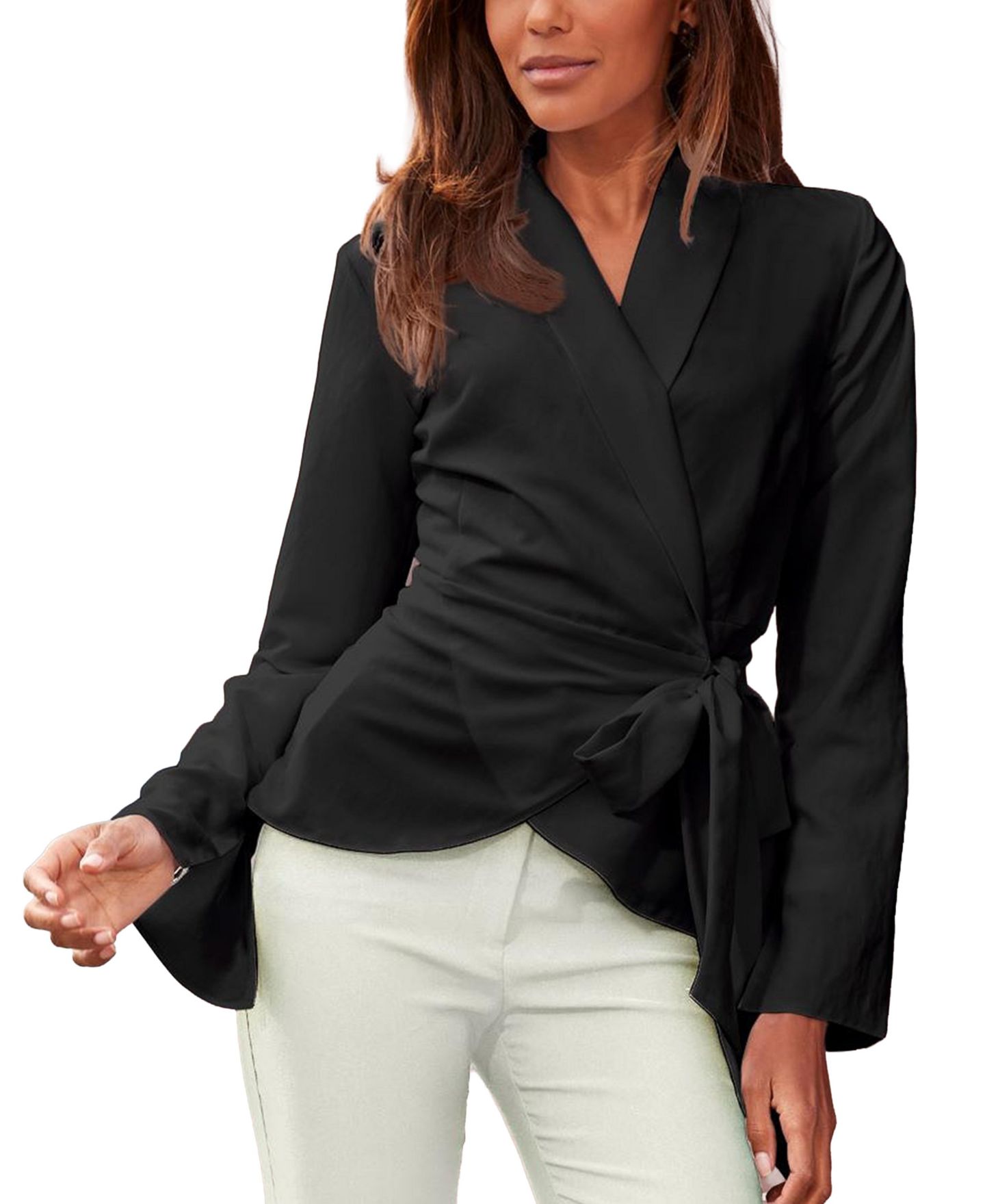 Женская блузка Lascana Wrap Lapel-Collar Long-Sleeve, цвет: Чёрный — фото 1