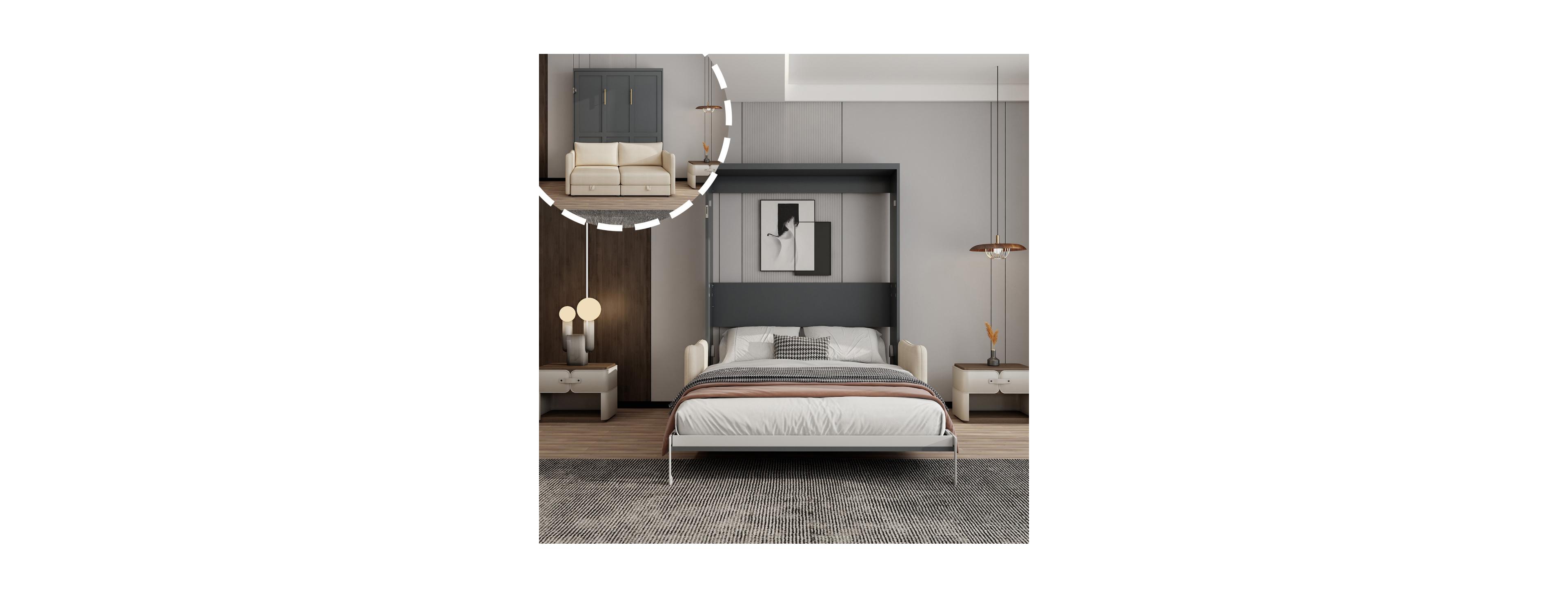 Streamdale Furniture Queen Murphy Bed with Sofa, Cabinet, Sofa