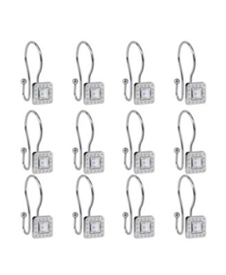 Rust-Resistant Metal Double Shower Curtain Hooks with Large Center Crystal for Bathroom - Set of 12
