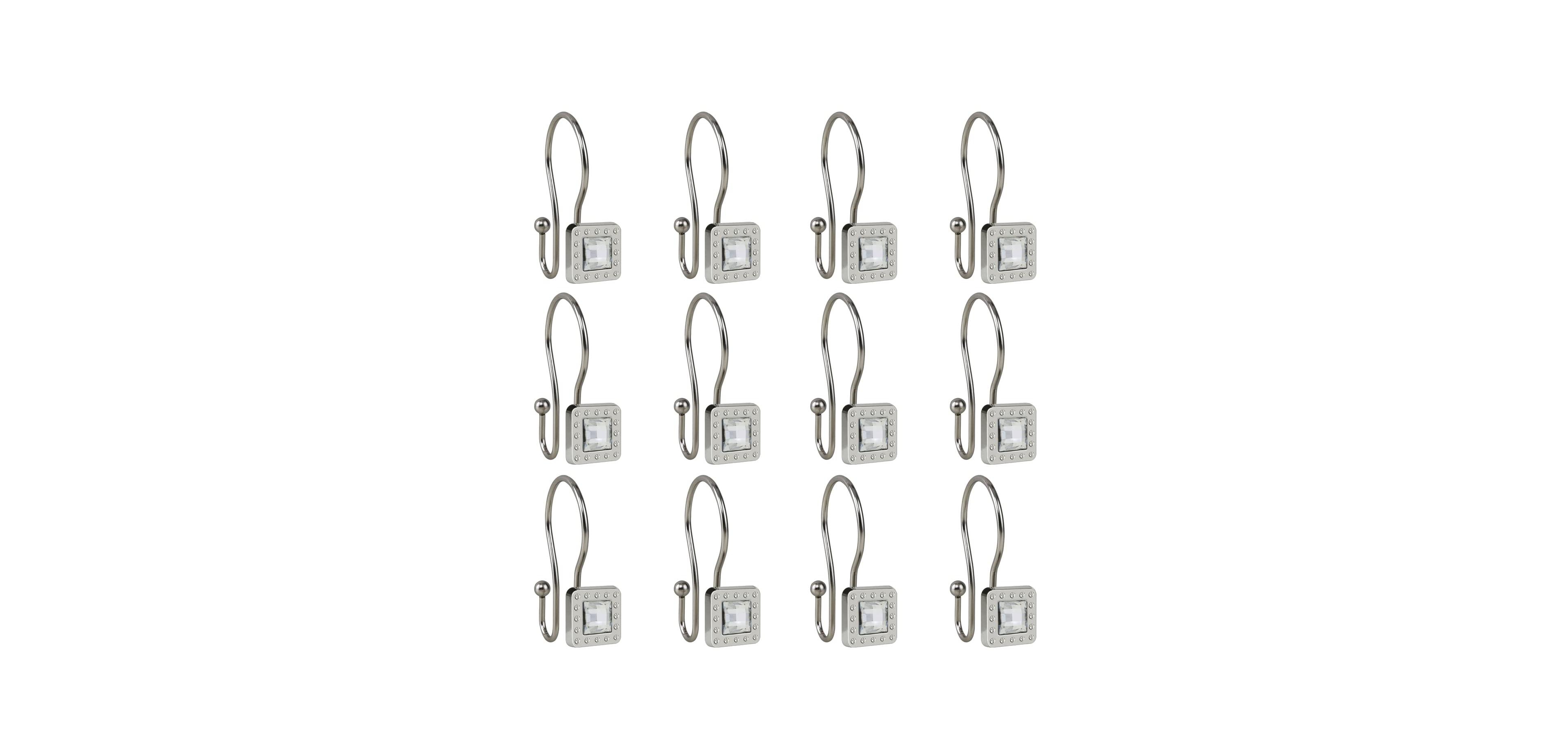 Utopia Alley Rust-Resistant Metal Double Shower Curtain Hooks with Large Center Crystal for Bathroom - Set of 12