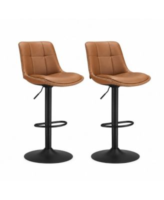 Set of 2 Swivel Bar Stools with Adjustable Height and Quilted Backrest