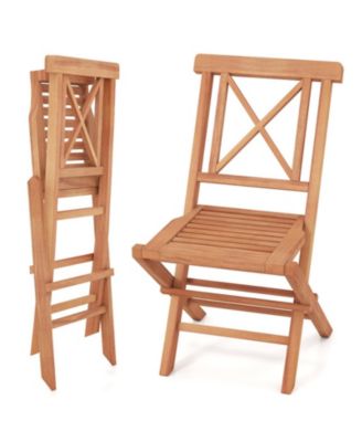 Teak Wood Folding Patio Chairs Set of 2 with Sturdy Frame and Comfort Back for Garden