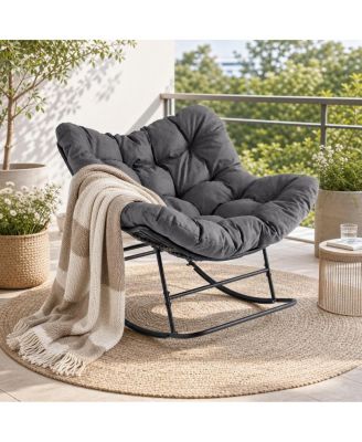 Oversized Papasan Rocking Chair with Thick Cushion, Steel Frame, 450-Lb. Capacity