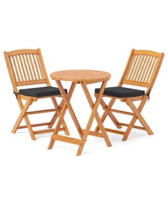 3-Piece Acacia Wood Patio Folding Bistro Set with Soft Cushions