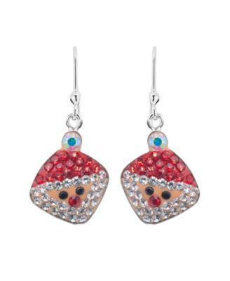 Pave Crystal Santa Claus Wire Drop Earrings set in Sterling Silver