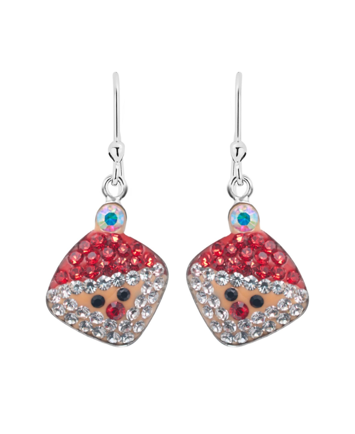 Pave Crystal Santa Claus Wire Drop Earrings set in Sterling Silver - RED/WHITE