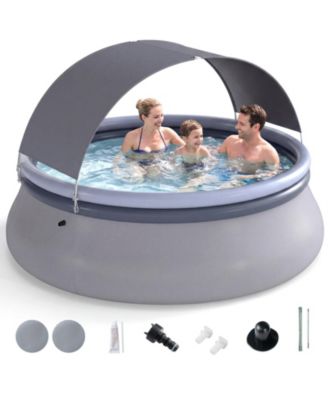 Outdoor Inflatable Pool, Round Blow Up Pool with Sunshade Canopy