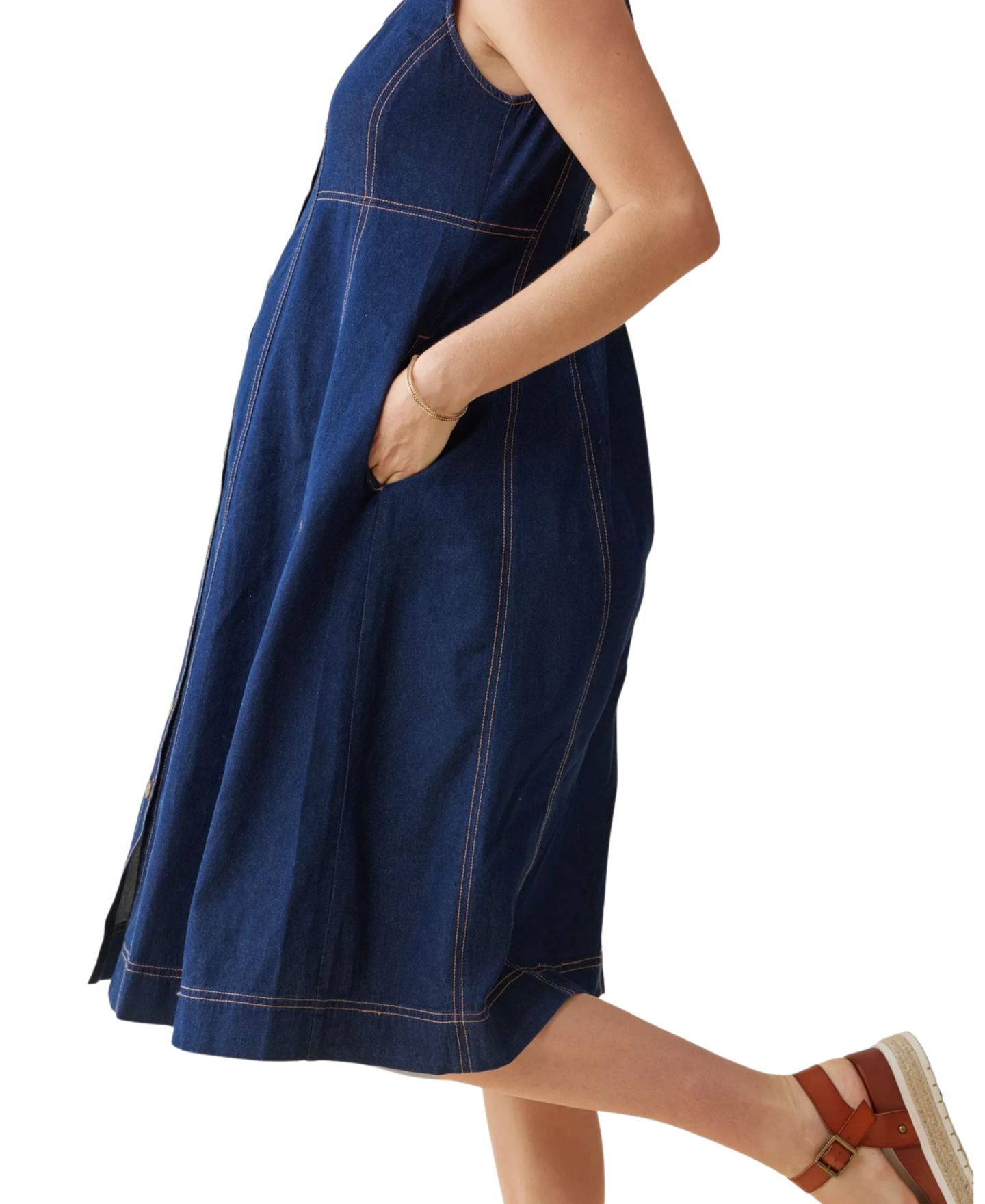 Женское платье Ingrid + Isabel Maternity Mallorca Chambray Square Neck Nursing Midi, цвет: Индиго — фото 2