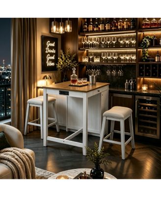 36" Height Bar Table Set with Power Outlet with 2 Padded Stools