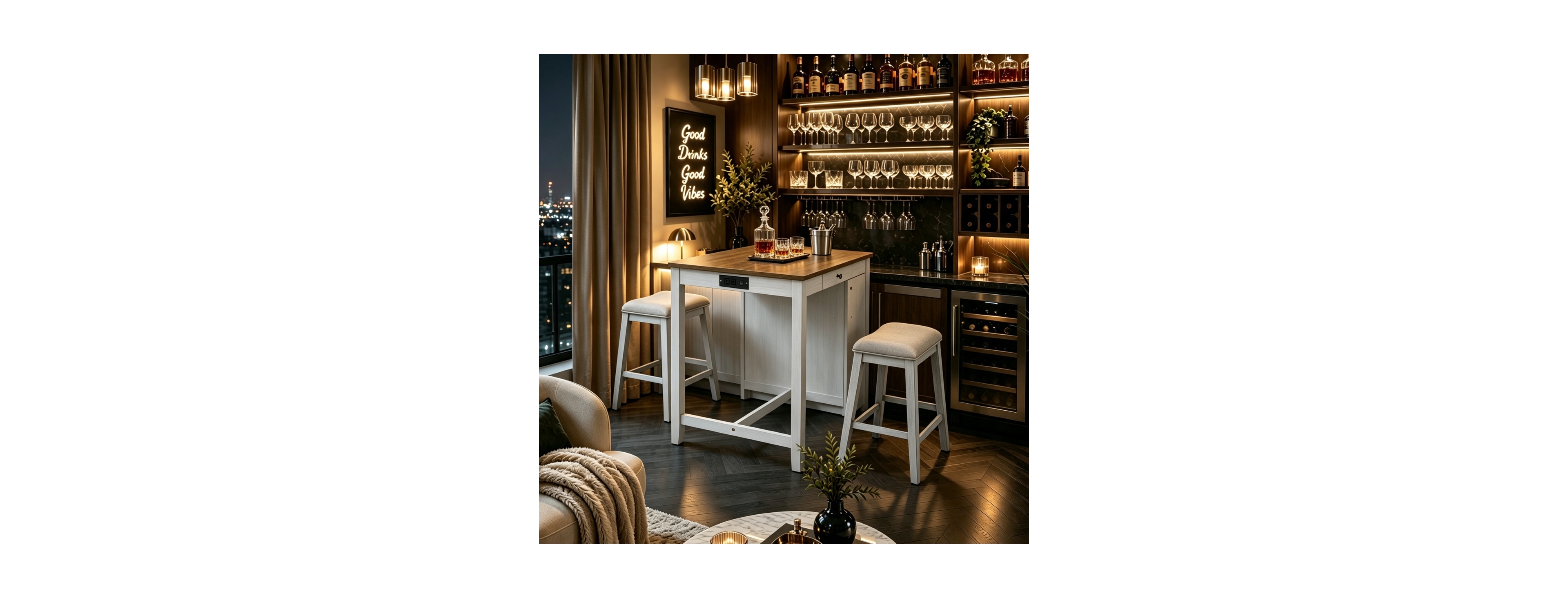Streamdale Furniture 36" Height Bar Table Set with Power Outlet with 2 Padded Stools