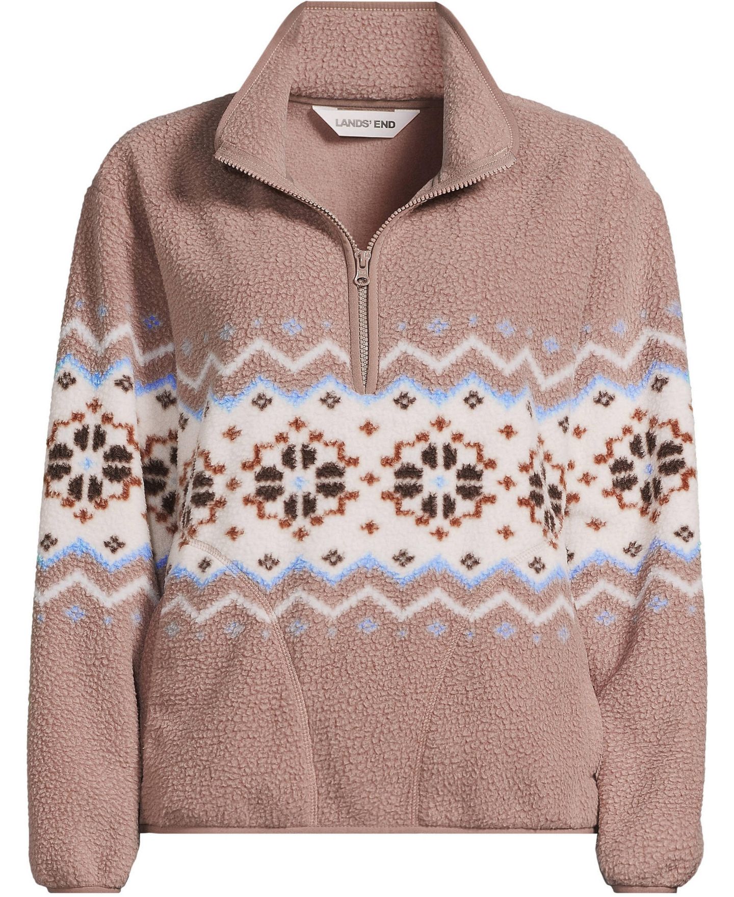 Женский свитер Lands' End Print Half Zip Cozy High Pile Fleece Pullover, цвет: Какао — фото 4