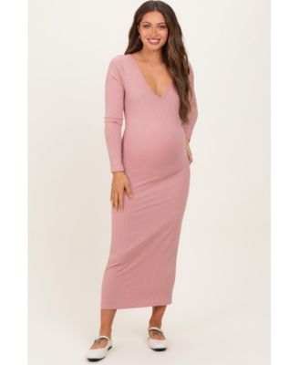Women's Mauve V-Neck Long Sleeve Fitted Maxi Dress