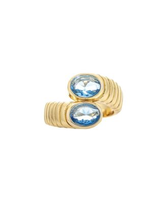 Cubic Zirconia London Blue Oval Bypass Bezel-Set Ring
