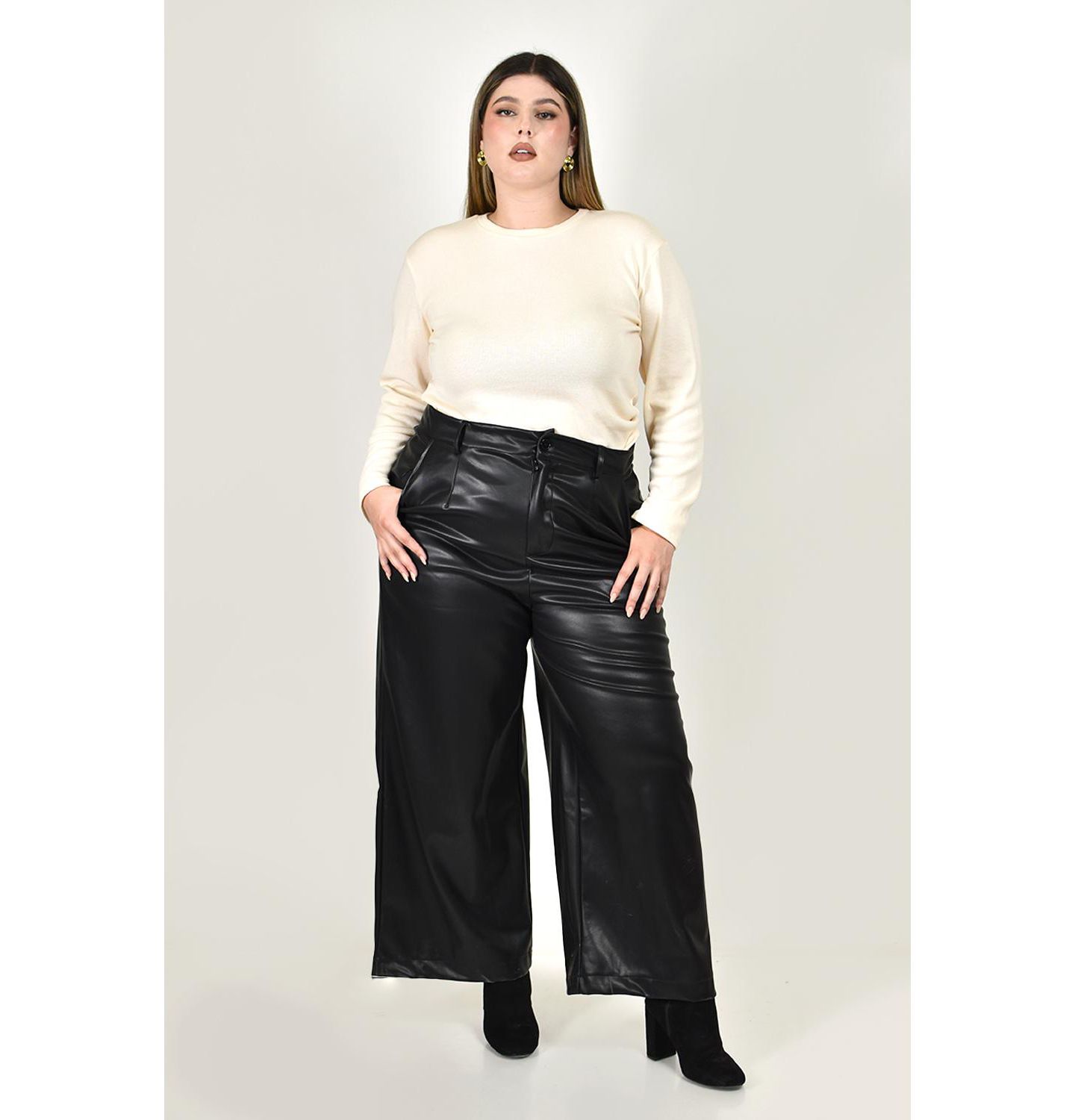 Женские брюки Roman Fashion Vinyl wide leg trousers in, цвет: Чёрный — фото 5