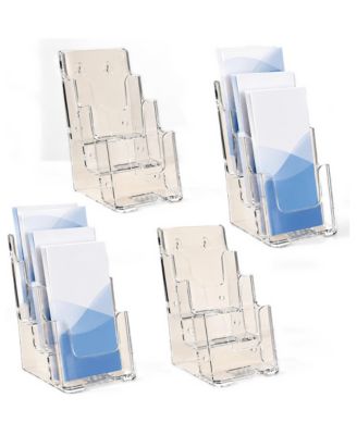 4-Pack Countertop & Wall-Mount Literature Display Stand, Clear Plastic 3-Tier Brochure Holder