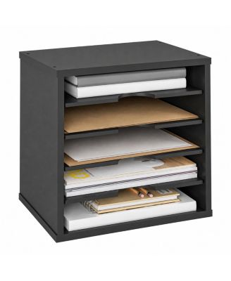 Wooden Desk File Organizer Adjustable Shelves Stackable Office Storage