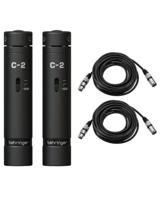 C-2 Dark Edition Matched Studio Condenser Microphones, Black, Pair, Bundle with 2x Value Series XLR M to F Microphone Cable