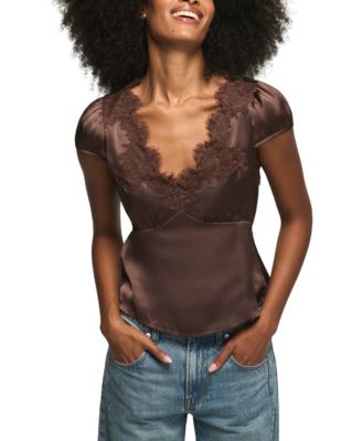 Women's V-Neck Short-Sleeve Lace Blouse