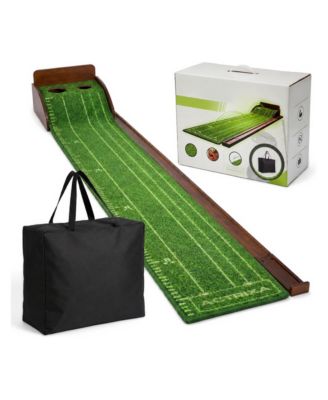 Indoor Golf Putting Green Mat With Full Length Ball Return And Carry Bag For Home Office Practice