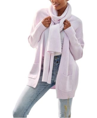 Women's Open-Front Long-Sleeve Pocket Cardigan and Scarf, 2-Piece Set