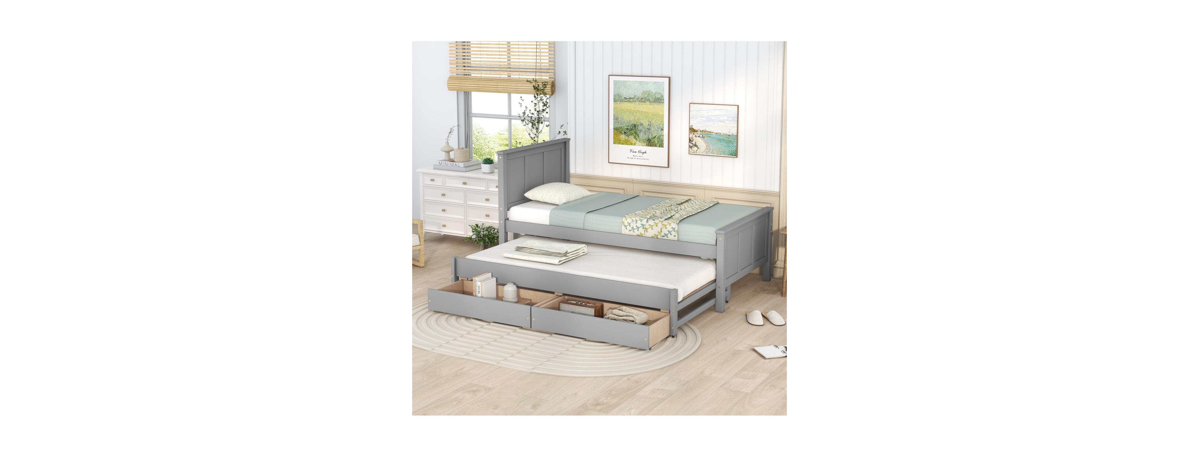 Streamdale Furniture Twin Size Platform Bed with Trundle and Drawers