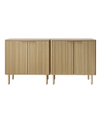Fluted Coffee Bar Cabinet with 2 Tier Storage and 4 Barn Doors