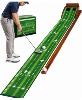 Indoor Golf Putting Mat Automatic Ball Return Wrinkle Free Realistic Speed Solid Wood