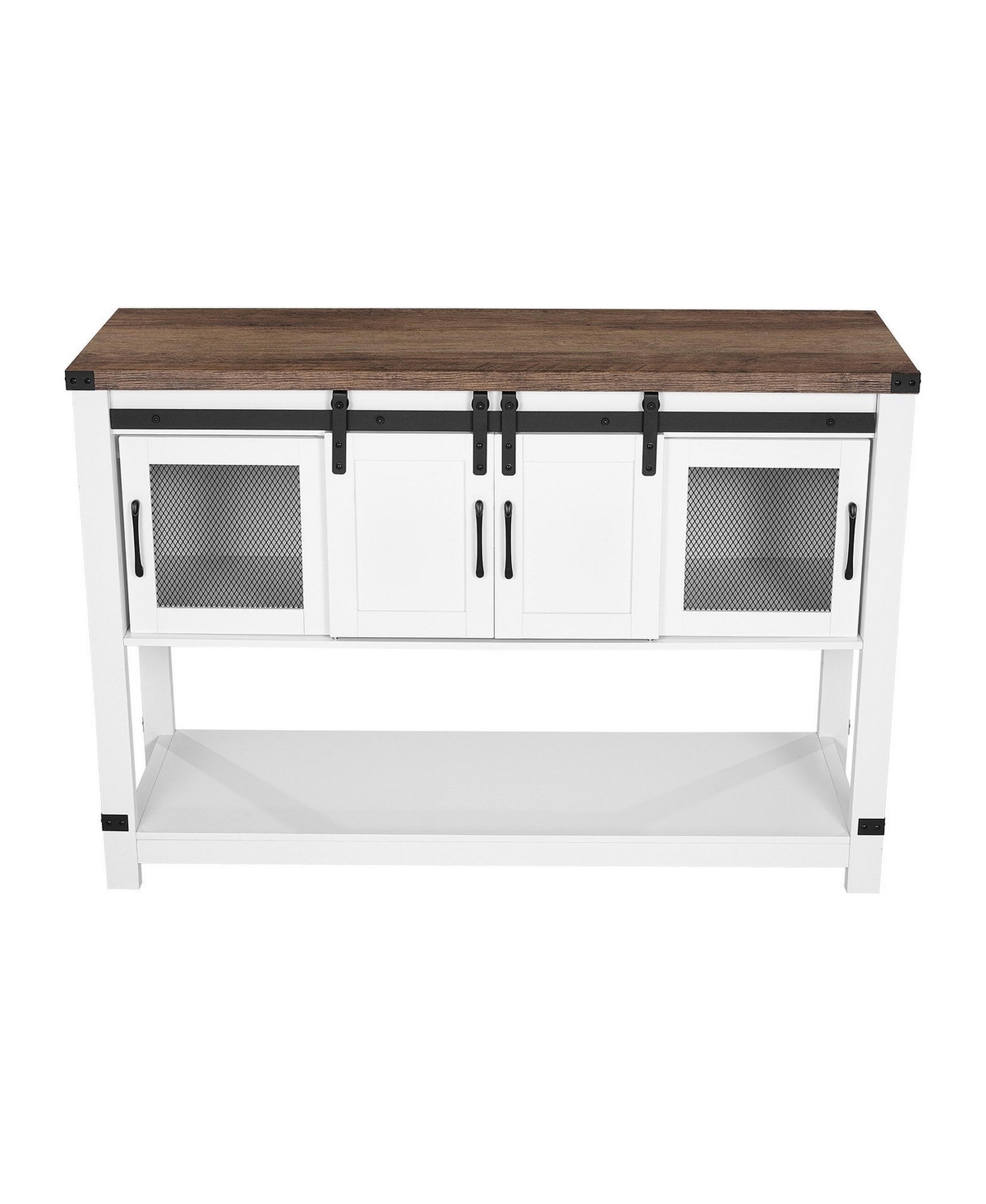 Slickblue Farmhouse Coffee Bar Cabinet with 4 Tier Storage and Barn Doors - White, Brown