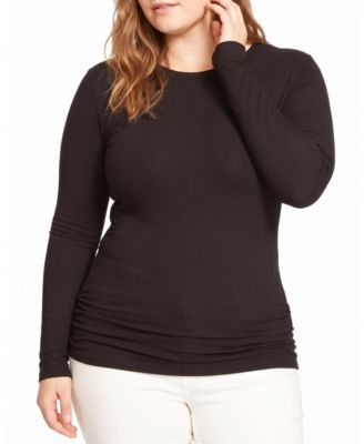 Plus Size Foundation Fitted Fine-Ribbed Long-Sleeve Crewneck Tee