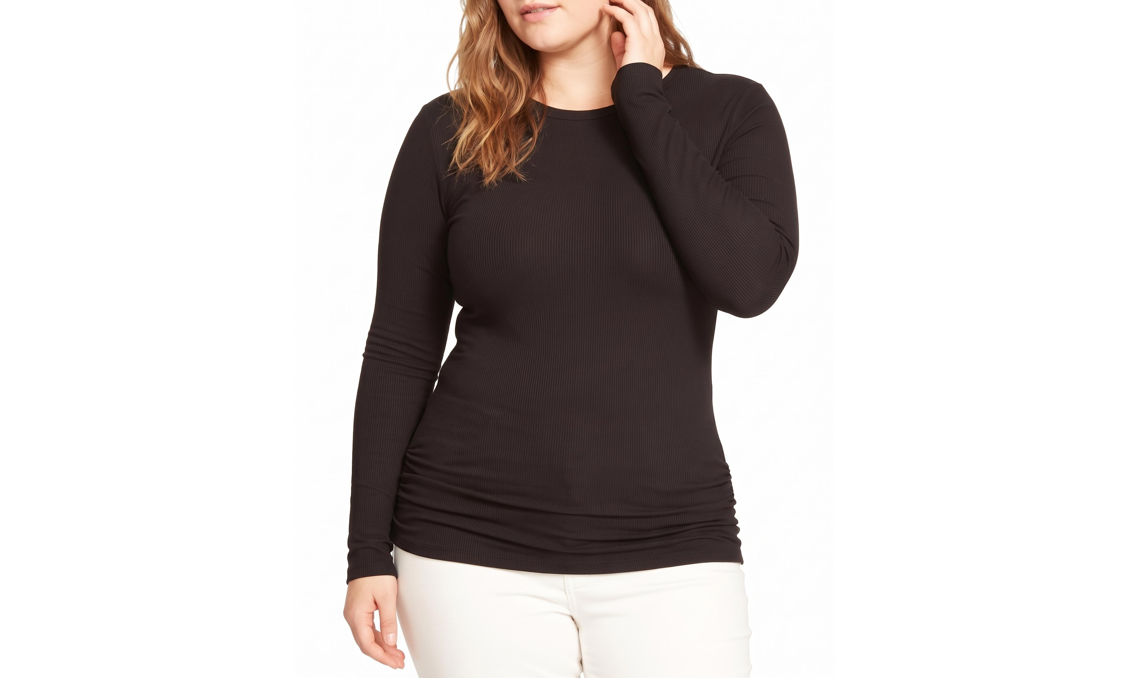 Universal Standard Plus Foundation Fitted Fine-Ribbed Long-Sleeve Crewneck Tee