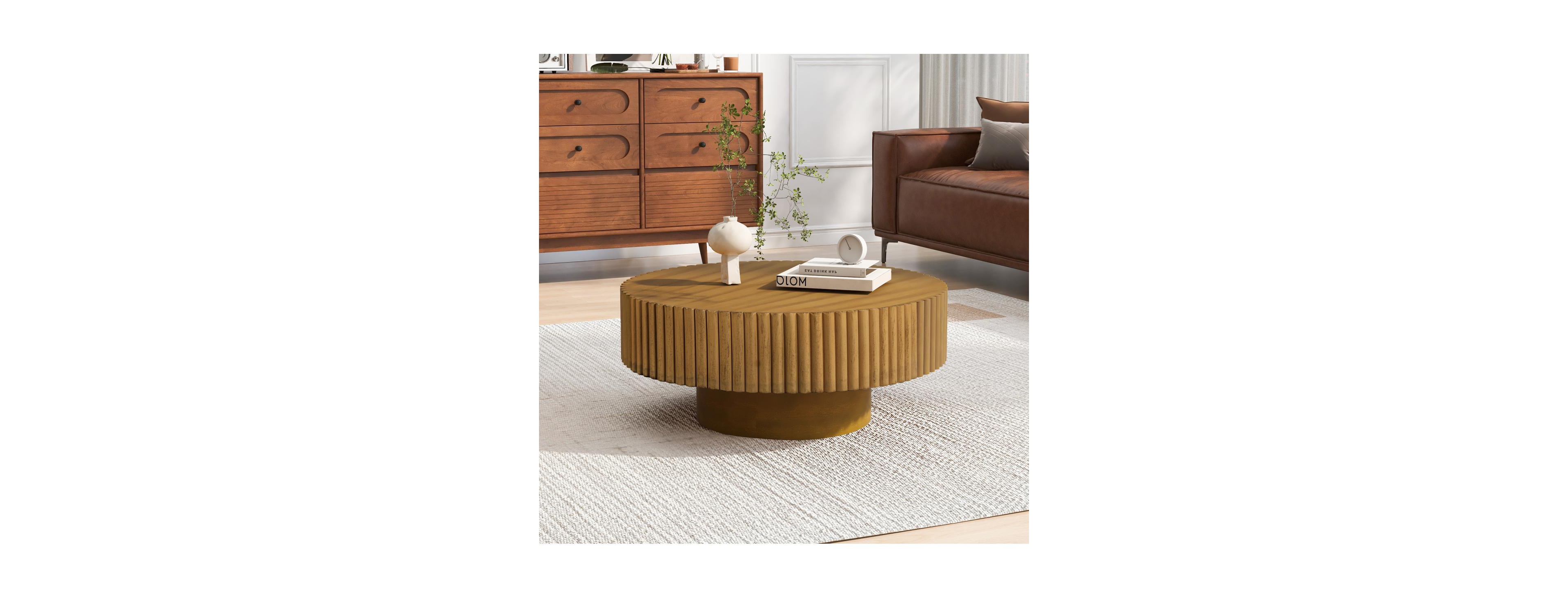 Streamdale Furniture 31.5" Fluted Drum Wood Coffee Table