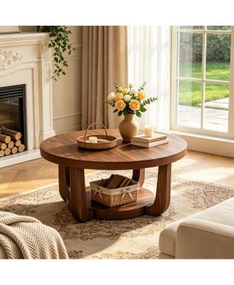  Round 2-Tier Coffee Table with Storage