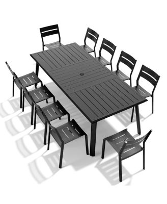 7/9/11/13-Piece Outdoor Dining Set Aluminum Patio Dining Table with Umbrella Hole and Stackable Chairs